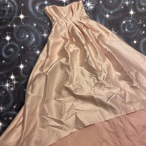 Alfred Sung Strapless Satin High Low Gown